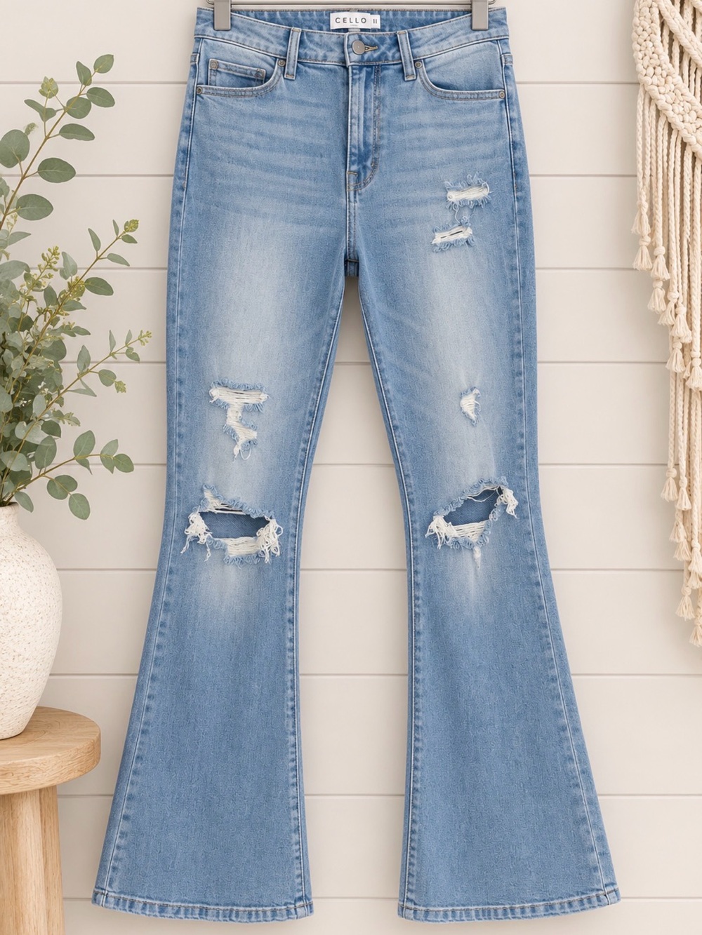Cello Light Blue Distressed Flare Jeans